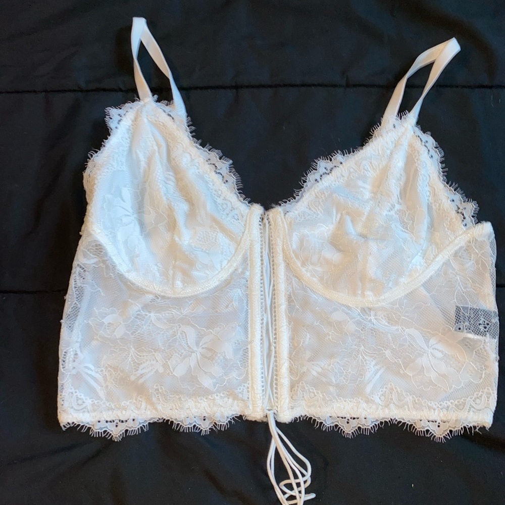 Shein White Lace Crop Top Large